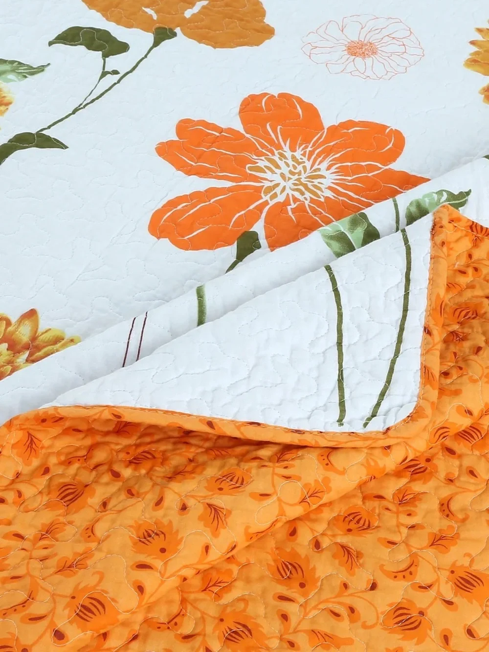 3 PIECE COTTON BOTANICAL FLORAL QUILT SET – LIGHTWEIGHT REVERSIBLE BEDSPREAD